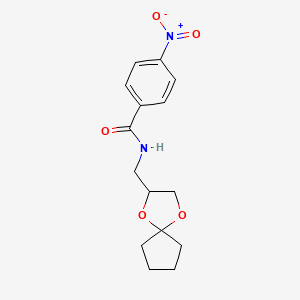 molecular formula C15H18N2O5 B2400269 N-(1,4-dioxaspiro[4.4]nonan-2-ylmethyl)-4-nitrobenzamide CAS No. 899731-05-6