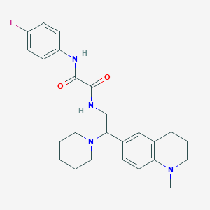 molecular formula C25H31FN4O2 B2400305 N1-(4-fluorophenyl)-N2-(2-(1-methyl-1,2,3,4-tetrahydroquinolin-6-yl)-2-(piperidin-1-yl)ethyl)oxalamide CAS No. 922096-45-5