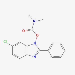 molecular formula C16H14ClN3O2 B2400306 6-chloro-1-{[(dimethylamino)carbonyl]oxy}-2-phenyl-1H-1,3-benzimidazole CAS No. 303148-69-8