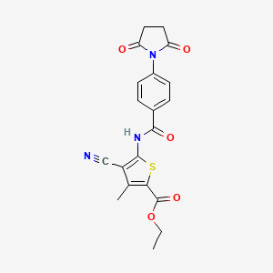 molecular formula C20H17N3O5S B2400316 Ethyl 4-cyano-5-(4-(2,5-dioxopyrrolidin-1-yl)benzamido)-3-methylthiophene-2-carboxylate CAS No. 896322-09-1