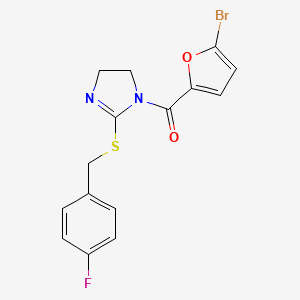 molecular formula C15H12BrFN2O2S B2400341 (5-bromofuran-2-yl)(2-((4-fluorobenzyl)thio)-4,5-dihydro-1H-imidazol-1-yl)methanone CAS No. 851800-29-8