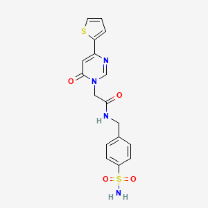 molecular formula C17H16N4O4S2 B2400344 2-(6-oxo-4-(thiophen-2-yl)pyrimidin-1(6H)-yl)-N-(4-sulfamoylbenzyl)acetamide CAS No. 1251642-58-6