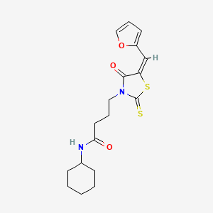 molecular formula C18H22N2O3S2 B2400381 N-cyclohexyl-4-[(5E)-5-(furan-2-ylmethylidene)-4-oxo-2-sulfanylidene-1,3-thiazolidin-3-yl]butanamide CAS No. 682764-08-5