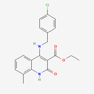 molecular formula C20H19ClN2O3 B2400384 Ethyl 4-((4-chlorobenzyl)amino)-8-methyl-2-oxo-1,2-dihydroquinoline-3-carboxylate CAS No. 1243005-35-7