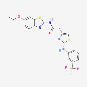 molecular formula C21H17F3N4O2S2 B2400386 N-(6-ethoxybenzo[d]thiazol-2-yl)-2-(2-((3-(trifluoromethyl)phenyl)amino)thiazol-4-yl)acetamide CAS No. 1170567-86-8