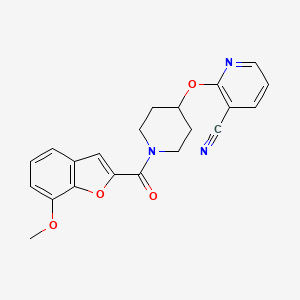 molecular formula C21H19N3O4 B2400388 2-((1-(7-Methoxybenzofuran-2-carbonyl)piperidin-4-yl)oxy)nicotinonitrile CAS No. 1797224-82-8