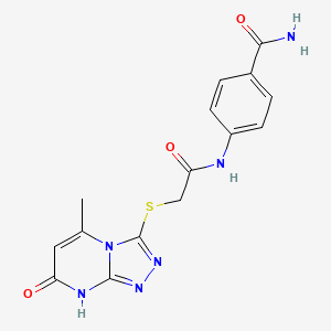 molecular formula C15H14N6O3S B2400394 4-({[(5-Methyl-7-oxo-7,8-dihydro[1,2,4]triazolo[4,3-a]pyrimidin-3-yl)thio]acetyl}amino)benzamide CAS No. 877639-57-1