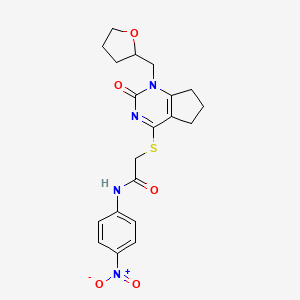 molecular formula C20H22N4O5S B2400514 N-(4-nitrophenyl)-2-((2-oxo-1-((tetrahydrofuran-2-yl)methyl)-2,5,6,7-tetrahydro-1H-cyclopenta[d]pyrimidin-4-yl)thio)acetamide CAS No. 899756-34-4