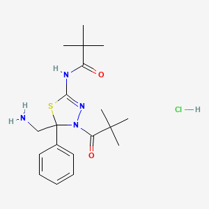 molecular formula C19H29ClN4O2S B2400533 N-(5-(aminomethyl)-5-phenyl-4-pivaloyl-4,5-dihydro-1,3,4-thiadiazol-2-yl)pivalamide hydrochloride CAS No. 781675-10-3