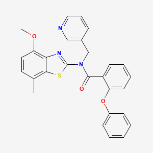 molecular formula C28H23N3O3S B2400586 N-(4-methoxy-7-methylbenzo[d]thiazol-2-yl)-2-phenoxy-N-(pyridin-3-ylmethyl)benzamide CAS No. 922659-53-8