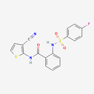 molecular formula C18H12FN3O3S2 B2400590 N-(3-cyanothiophen-2-yl)-2-(4-fluorobenzenesulfonamido)benzamide CAS No. 898440-54-5