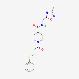 molecular formula C19H24N4O3S B2400603 N-((3-methyl-1,2,4-oxadiazol-5-yl)methyl)-1-(3-(phenylthio)propanoyl)piperidine-4-carboxamide CAS No. 1334373-11-3