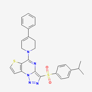 molecular formula C27H25N5O2S2 B2400618 3-[(4-isopropylphenyl)sulfonyl]-5-(4-phenyl-3,6-dihydropyridin-1(2H)-yl)thieno[2,3-e][1,2,3]triazolo[1,5-a]pyrimidine CAS No. 931972-02-0