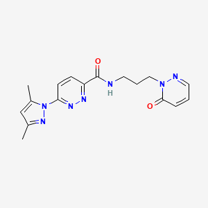 molecular formula C17H19N7O2 B2400626 6-(3,5-dimethyl-1H-pyrazol-1-yl)-N-(3-(6-oxopyridazin-1(6H)-yl)propyl)pyridazine-3-carboxamide CAS No. 1396747-42-4