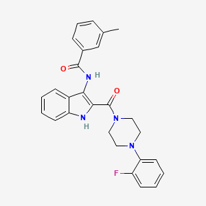 molecular formula C27H25FN4O2 B2400763 N-[2-[4-(2-fluorophenyl)piperazine-1-carbonyl]-1H-indol-3-yl]-3-methylbenzamide CAS No. 1030127-69-5
