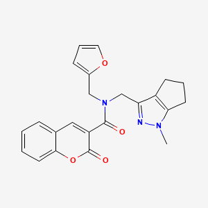 molecular formula C23H21N3O4 B2400838 N-(furan-2-ylmethyl)-N-((1-methyl-1,4,5,6-tetrahydrocyclopenta[c]pyrazol-3-yl)methyl)-2-oxo-2H-chromene-3-carboxamide CAS No. 1795424-76-8
