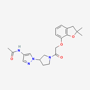 molecular formula C21H26N4O4 B2400937 N-[1-(1-{2-[(2,2-dimethyl-2,3-dihydro-1-benzofuran-7-yl)oxy]acetyl}pyrrolidin-3-yl)-1H-pyrazol-4-yl]acetamide CAS No. 2415463-75-9