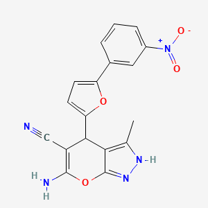 6-Amino-3-methyl-4-(5-(3-nitrophenyl)furan-2-yl)-1,4-dihydropyrano[2,3-c]pyrazole-5-carbonitrile