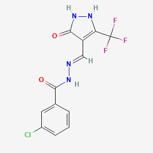 3-chloro-N'-{[5-oxo-3-(trifluoromethyl)-4,5-dihydro-1H-pyrazol-4-ylidene]methyl}benzohydrazide
