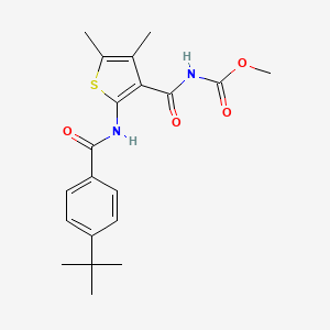 molecular formula C20H24N2O4S B2401131 Methyl (2-(4-(tert-butyl)benzamido)-4,5-dimethylthiophene-3-carbonyl)carbamate CAS No. 896308-08-0