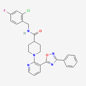 molecular formula C26H23ClFN5O2 B2401133 N-[(2-chloro-4-fluorophenyl)methyl]-1-[3-(3-phenyl-1,2,4-oxadiazol-5-yl)pyridin-2-yl]piperidine-4-carboxamide CAS No. 1215657-12-7