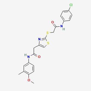molecular formula C21H20ClN3O3S2 B2401197 N-(4-chlorophenyl)-2-((4-(2-((4-methoxy-3-methylphenyl)amino)-2-oxoethyl)thiazol-2-yl)thio)acetamide CAS No. 954019-15-9