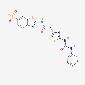 molecular formula C21H19N5O4S3 B2401198 N-(6-(methylsulfonyl)benzo[d]thiazol-2-yl)-2-(2-(3-(p-tolyl)ureido)thiazol-4-yl)acetamide CAS No. 921491-71-6