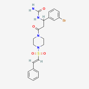 molecular formula C22H25BrN4O4S B2401206 [1-(3-Bromophenyl)-3-oxo-3-[4-[(E)-2-phenylethenyl]sulfonylpiperazin-1-yl]propyl]urea CAS No. 1090811-58-7