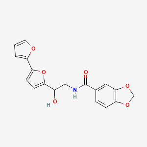 molecular formula C18H15NO6 B2401231 N-(2-{[2,2'-bifuran]-5-yl}-2-hydroxyethyl)-2H-1,3-benzodioxole-5-carboxamide CAS No. 2319719-27-0