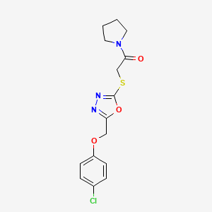 molecular formula C15H16ClN3O3S B2401237 2-((5-((4-Chlorophenoxy)methyl)-1,3,4-oxadiazol-2-yl)thio)-1-(pyrrolidin-1-yl)ethanone CAS No. 484019-28-5