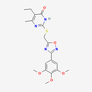 molecular formula C19H22N4O5S B2401274 5-ethyl-6-methyl-2-(((3-(3,4,5-trimethoxyphenyl)-1,2,4-oxadiazol-5-yl)methyl)thio)pyrimidin-4(3H)-one CAS No. 1226444-03-6