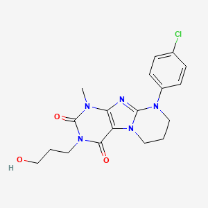 molecular formula C18H20ClN5O3 B2401318 9-(4-chlorophenyl)-3-(3-hydroxypropyl)-1-methyl-7,8-dihydro-6H-purino[7,8-a]pyrimidine-2,4-dione CAS No. 873076-76-7