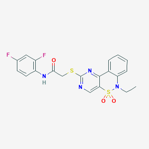 molecular formula C20H16F2N4O3S2 B2401351 N-(2,4-difluorophenyl)-2-({9-ethyl-8,8-dioxo-8lambda6-thia-3,5,9-triazatricyclo[8.4.0.0^{2,7}]tetradeca-1(14),2(7),3,5,10,12-hexaen-4-yl}sulfanyl)acetamide CAS No. 951513-13-6