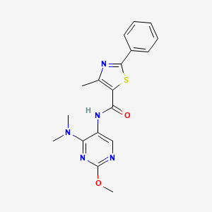 molecular formula C18H19N5O2S B2401360 N-[4-(dimethylamino)-2-methoxypyrimidin-5-yl]-4-methyl-2-phenyl-1,3-thiazole-5-carboxamide CAS No. 1796988-10-7