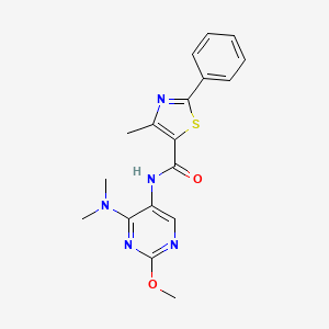 molecular formula C18H19N5O2S B2401360 N-(4-(dimethylamino)-2-methoxypyrimidin-5-yl)-4-methyl-2-phenylthiazole-5-carboxamide CAS No. 1796988-10-7