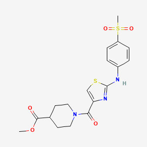 molecular formula C18H21N3O5S2 B2401449 Methyl 1-(2-((4-(methylsulfonyl)phenyl)amino)thiazole-4-carbonyl)piperidine-4-carboxylate CAS No. 1171623-10-1