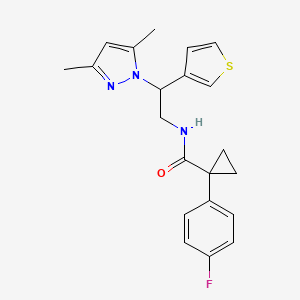 molecular formula C21H22FN3OS B2401460 N-(2-(3,5-dimethyl-1H-pyrazol-1-yl)-2-(thiophen-3-yl)ethyl)-1-(4-fluorophenyl)cyclopropanecarboxamide CAS No. 2034492-35-6