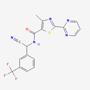 molecular formula C18H12F3N5OS B2401497 N-[Cyano-[3-(trifluoromethyl)phenyl]methyl]-4-methyl-2-pyrimidin-2-yl-1,3-thiazole-5-carboxamide CAS No. 2418695-45-9