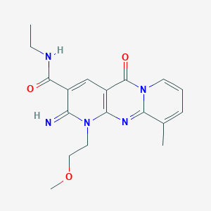 molecular formula C18H21N5O3 B2401508 N-ethyl-6-imino-7-(2-methoxyethyl)-11-methyl-2-oxo-1,7,9-triazatricyclo[8.4.0.03,8]tetradeca-3(8),4,9,11,13-pentaene-5-carboxamide CAS No. 371212-22-5