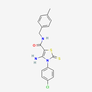 molecular formula C18H16ClN3OS2 B2401510 4-amino-3-(4-chlorophenyl)-N-(4-methylbenzyl)-2-thioxo-2,3-dihydrothiazole-5-carboxamide CAS No. 946301-54-8