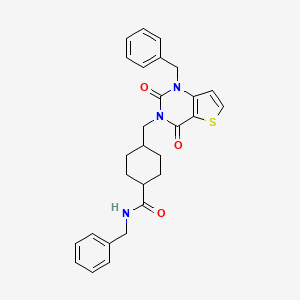 molecular formula C28H29N3O3S B2401511 N-benzyl-4-((1-benzyl-2,4-dioxo-1,2-dihydrothieno[3,2-d]pyrimidin-3(4H)-yl)methyl)cyclohexanecarboxamide CAS No. 932344-65-5