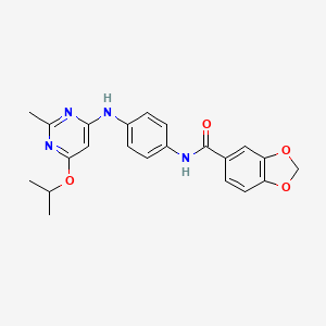 molecular formula C22H22N4O4 B2401517 N-(4-((6-isopropoxy-2-methylpyrimidin-4-yl)amino)phenyl)benzo[d][1,3]dioxole-5-carboxamide CAS No. 1021119-64-1