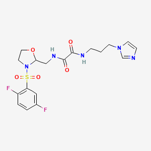 molecular formula C18H21F2N5O5S B2401522 N-{[3-(2,5-difluorobenzenesulfonyl)-1,3-oxazolidin-2-yl]methyl}-N'-[3-(1H-imidazol-1-yl)propyl]ethanediamide CAS No. 868983-66-8