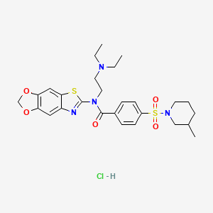 molecular formula C27H35ClN4O5S2 B2401538 N-[2-(diethylamino)ethyl]-N-([1,3]dioxolo[4,5-f][1,3]benzothiazol-6-yl)-4-(3-methylpiperidin-1-yl)sulfonylbenzamide;hydrochloride CAS No. 1322286-13-4