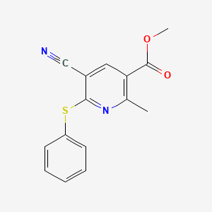 molecular formula C15H12N2O2S B2401547 Methyl 5-cyano-2-methyl-6-(phenylsulfanyl)nicotinate CAS No. 303146-42-1