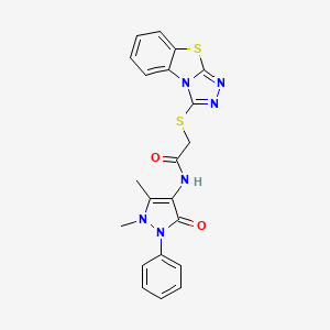 molecular formula C21H18N6O2S2 B2401555 N-(1,5-dimethyl-3-oxo-2-phenylpyrazol-4-yl)-2-([1,2,4]triazolo[3,4-b][1,3]benzothiazol-1-ylsulfanyl)acetamide CAS No. 328109-02-0