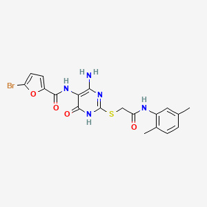 molecular formula C19H18BrN5O4S B2401557 N-(4-amino-2-((2-((2,5-dimethylphenyl)amino)-2-oxoethyl)thio)-6-oxo-1,6-dihydropyrimidin-5-yl)-5-bromofuran-2-carboxamide CAS No. 888427-48-3