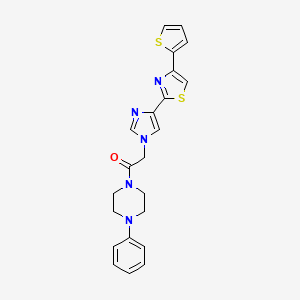 molecular formula C22H21N5OS2 B2401576 1-(4-phenylpiperazin-1-yl)-2-(4-(4-(thiophen-2-yl)thiazol-2-yl)-1H-imidazol-1-yl)ethanone CAS No. 1286713-63-0
