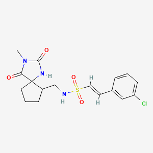 molecular formula C17H20ClN3O4S B2401580 (E)-2-(3-Chlorophenyl)-N-[(3-methyl-2,4-dioxo-1,3-diazaspiro[4.4]nonan-9-yl)methyl]ethenesulfonamide CAS No. 2411337-74-9