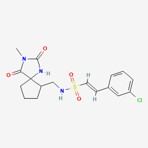 (E)-2-(3-Chlorophenyl)-N-[(3-methyl-2,4-dioxo-1,3-diazaspiro[4.4]nonan-9-yl)methyl]ethenesulfonamide